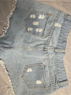 Frayed Light Blue Distressed Denim Shorts for Women